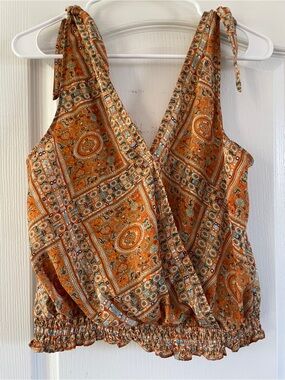 Source Unknown Orange Paisley Tie-Shoulder Wrap Camisole